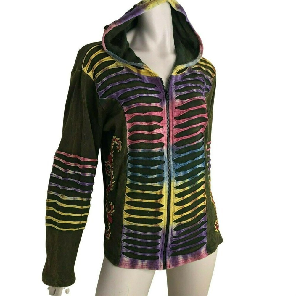 Rising International Sweatshirt Womens M Zip Art Crafted Unique Tie Dye Grateful